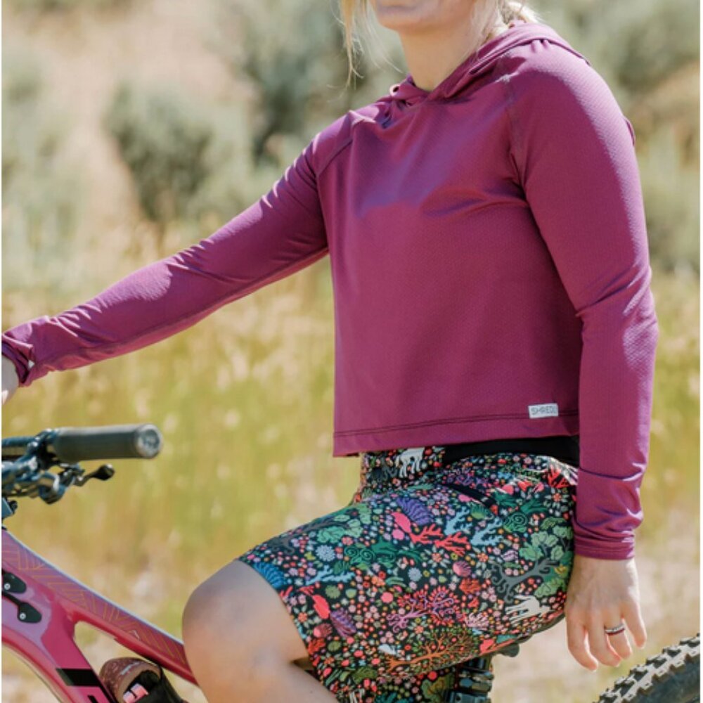 Shredly MTB Cropped Mesh Long Sleeve Hoodie Berry M